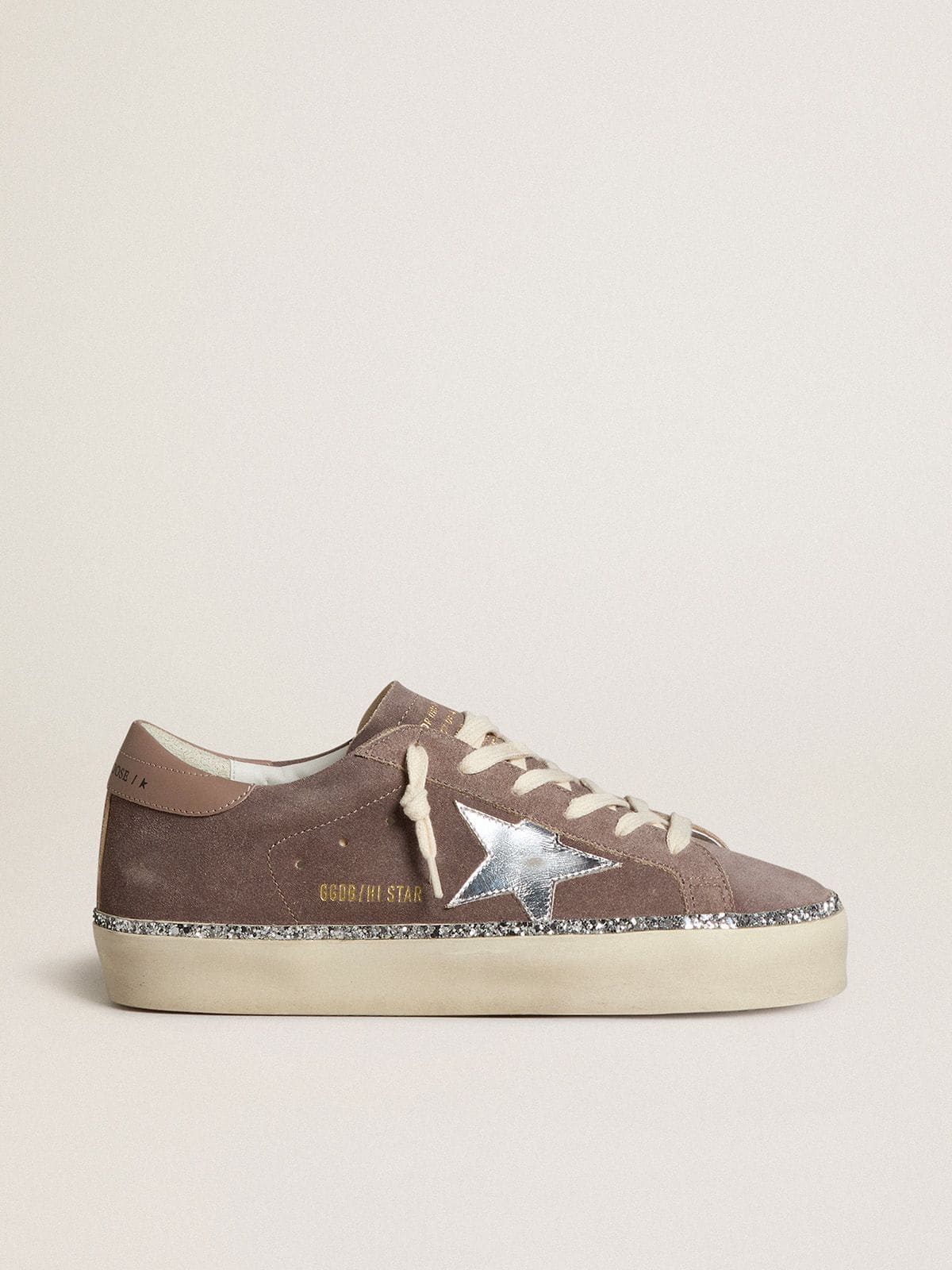 Golden Goose Womens Hi Star In Suede With Silver Leather Star And Leather Heel Tab Womens