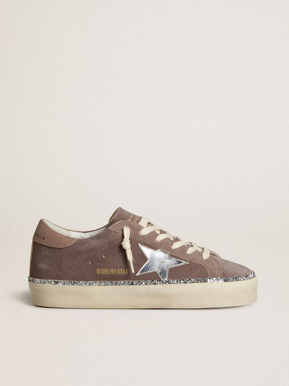 Golden Goose Womens Hi Star In Suede With Silver Leather Star And Leather Heel Tab Womens