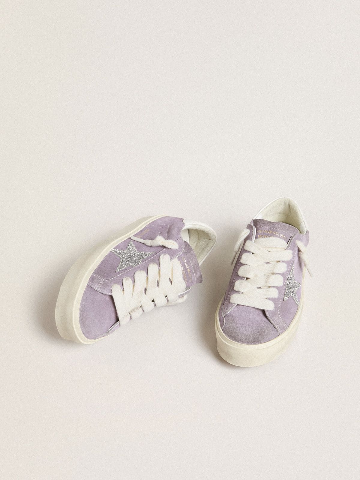 Golden Goose Womens Hi Star In Purple Suede With Silver Glitter Star Womens