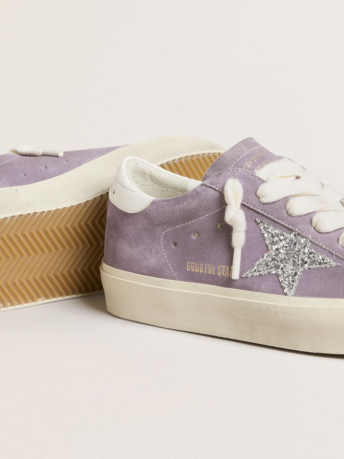 Golden Goose Womens Hi Star In Purple Suede With Silver Glitter Star Womens