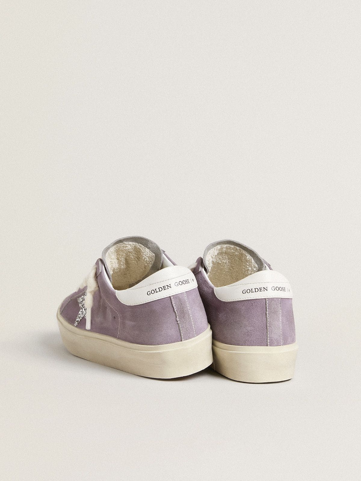 Golden Goose Womens Hi Star In Purple Suede With Silver Glitter Star Womens