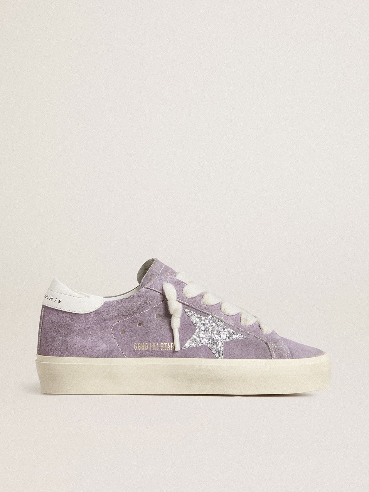 Golden Goose Womens Hi Star In Purple Suede With Silver Glitter Star Womens