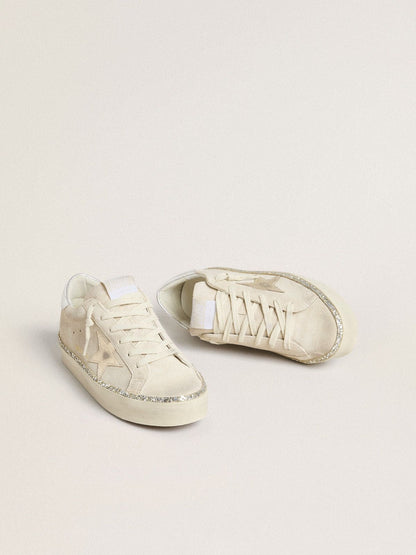 Golden Goose Hi Star In Suede With Silver Metallic Leather Star And Heel Tab Womens