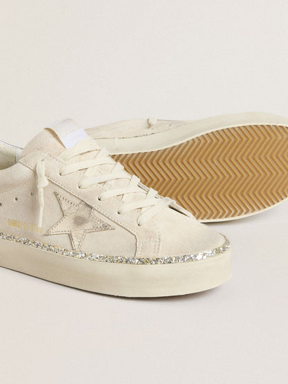 Golden Goose Hi Star In Suede With Silver Metallic Leather Star And Heel Tab Womens