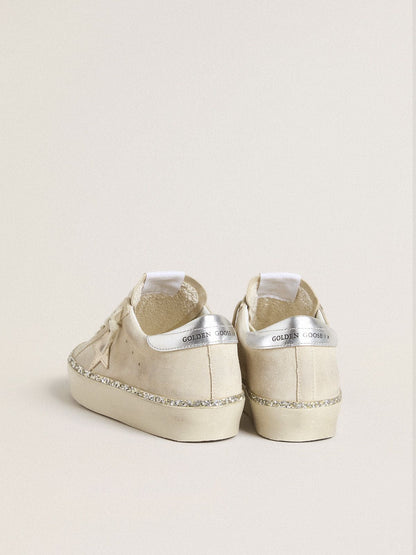 Golden Goose Hi Star In Suede With Silver Metallic Leather Star And Heel Tab Womens