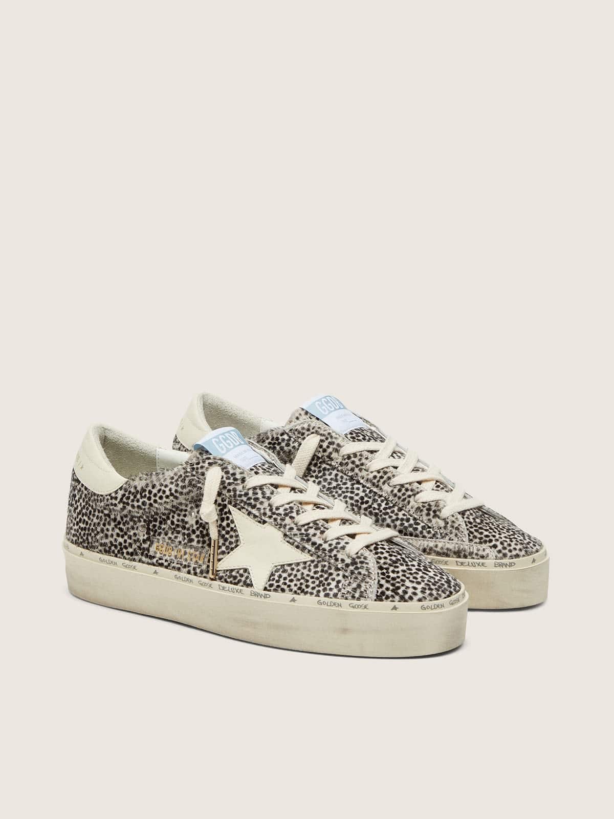 Golden Goose Womens Hi Star In Black And White Pony Skin With White Leather Star Womens