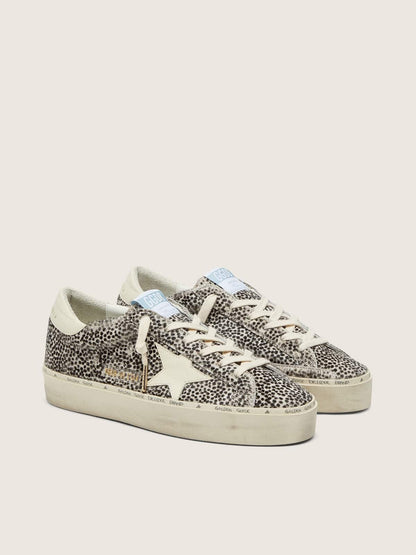 Golden Goose Womens Hi Star In Black And White Pony Skin With White Leather Star Womens