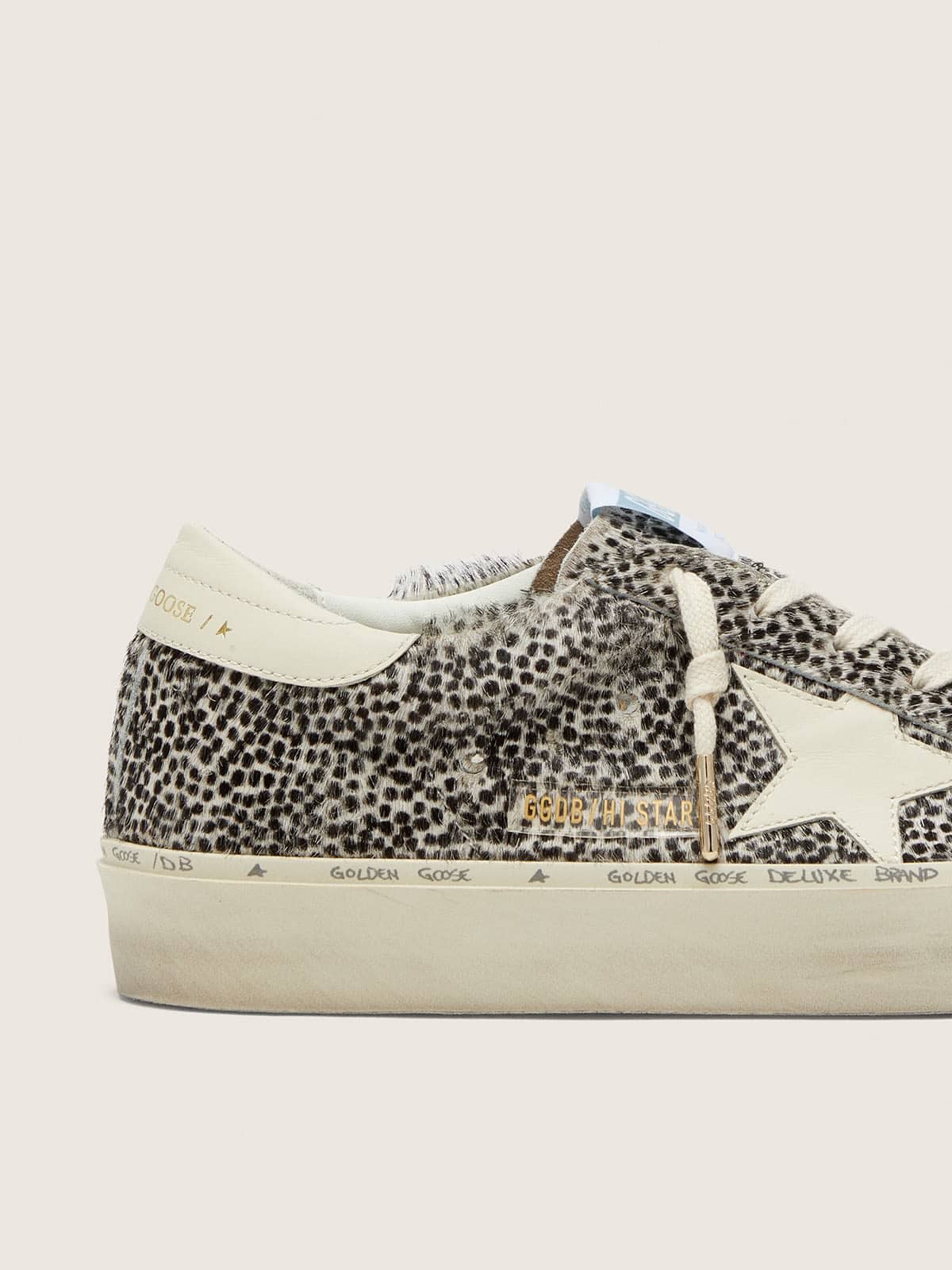 Golden Goose Womens Hi Star In Black And White Pony Skin With White Leather Star Womens