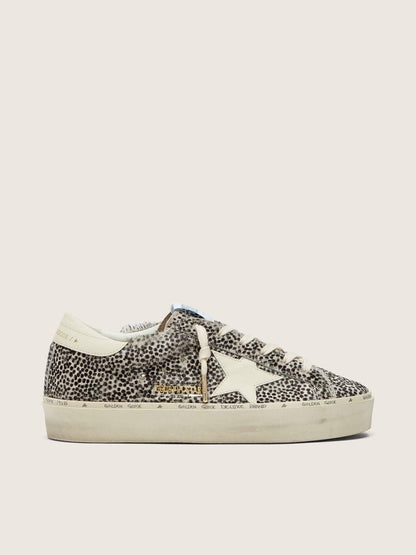 Golden Goose Womens Hi Star In Black And White Pony Skin With White Leather Star Womens