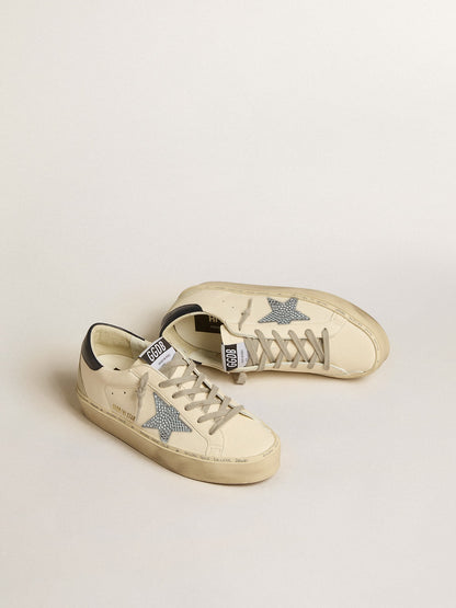 Golden Goose Hi Star In Nappa With Swarovski Crystal Star And Dark Blue Leather Heel Tab Womens