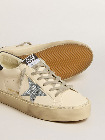 Golden Goose Hi Star In Nappa With Swarovski Crystal Star And Dark Blue Leather Heel Tab Womens