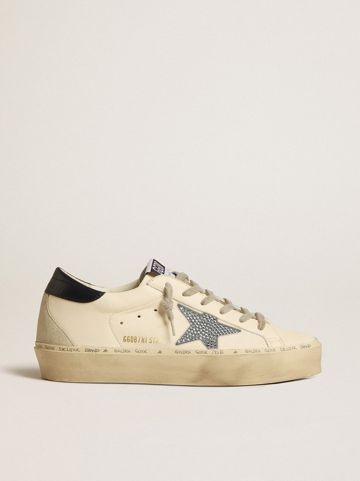 Golden Goose Hi Star In Nappa With Swarovski Crystal Star And Dark Blue Leather Heel Tab Womens