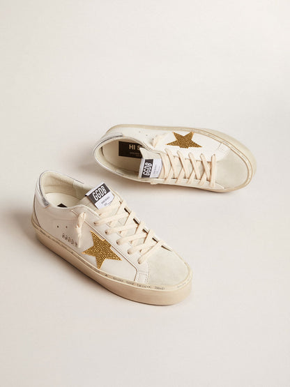 Golden Goose Hi Star With Swarovski Crystal Star And Silver Leather Heel Tab Womens