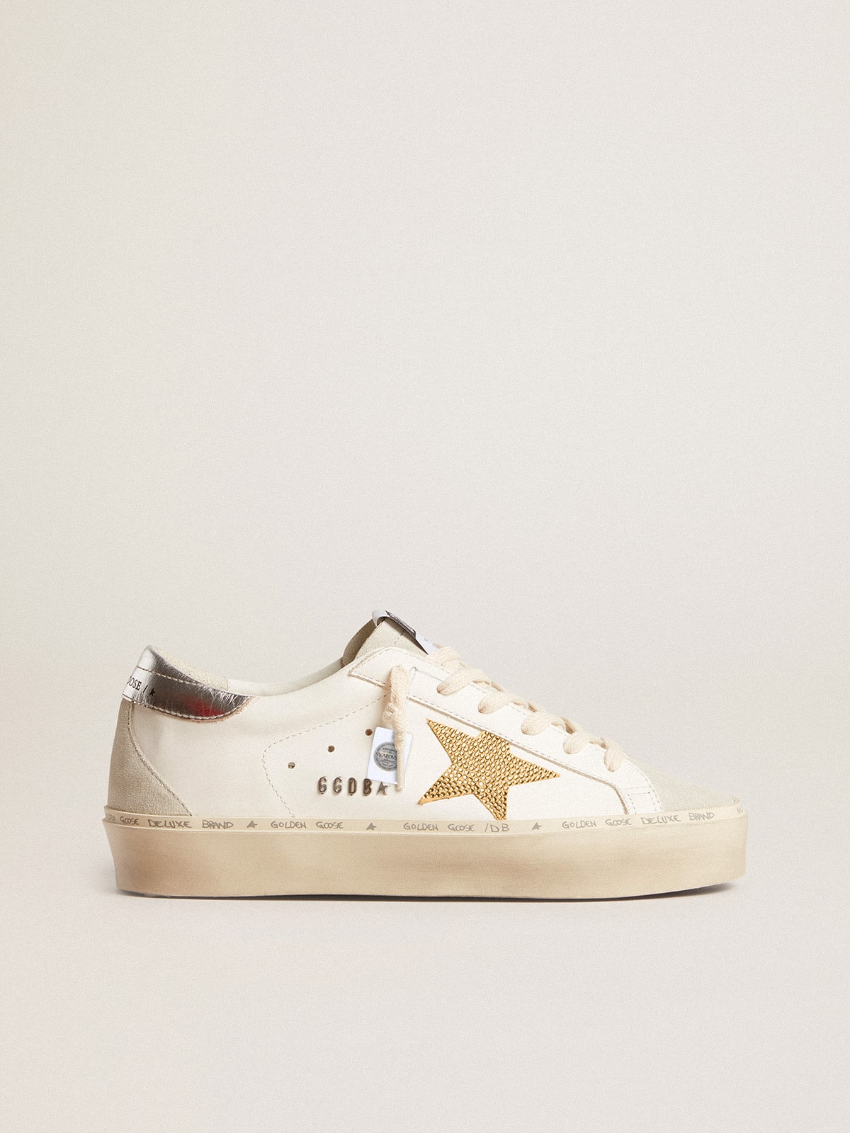 Golden Goose Hi Star With Swarovski Crystal Star And Silver Leather Heel Tab Womens