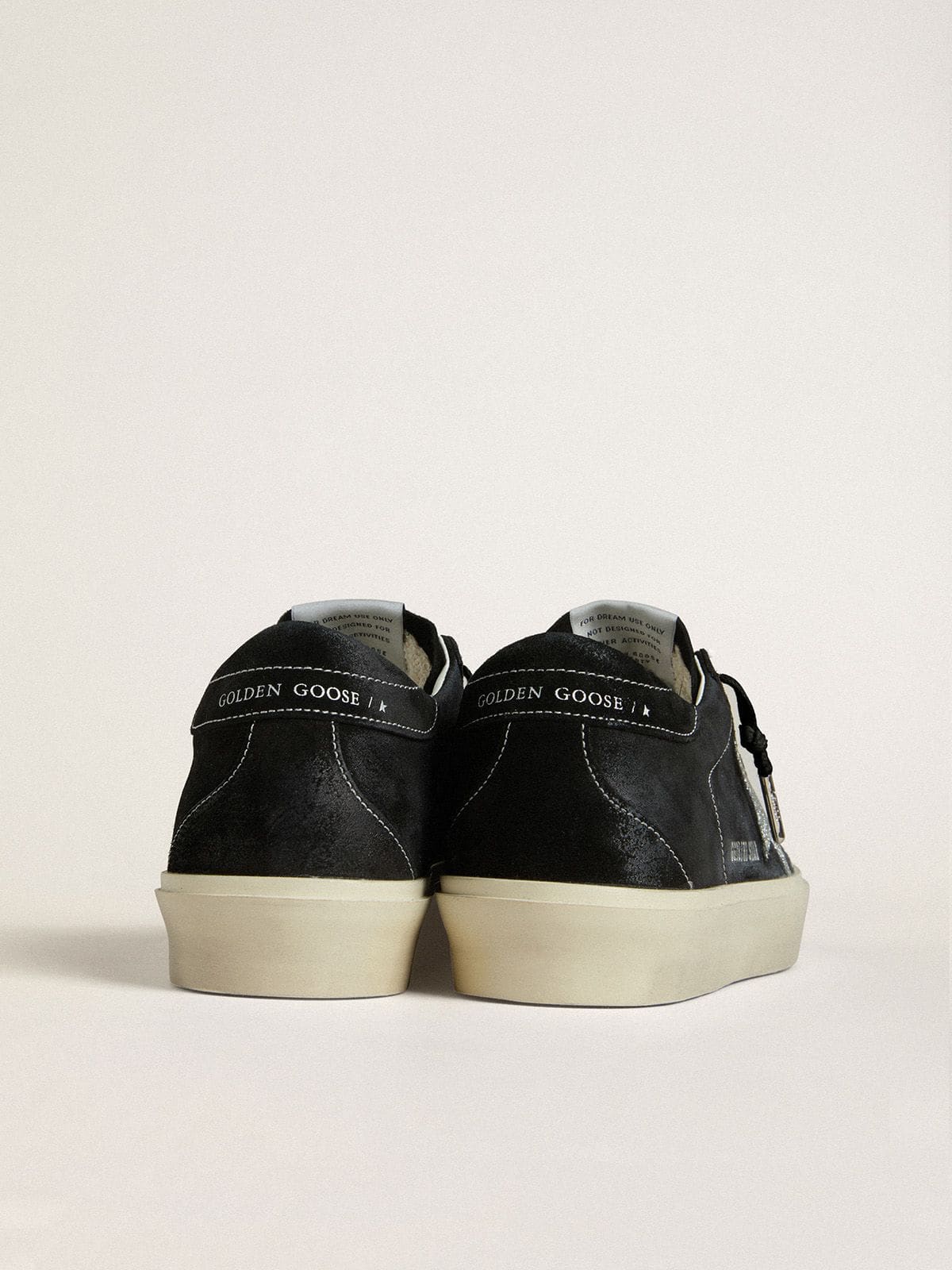 Golden Goose Womens Hi Star In Black Suede With Silver Swarovski Crystal Star Womens