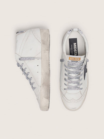 Golden Goose Womens Mid Star With Laminated Heel Tab And Glitter Laces Womens