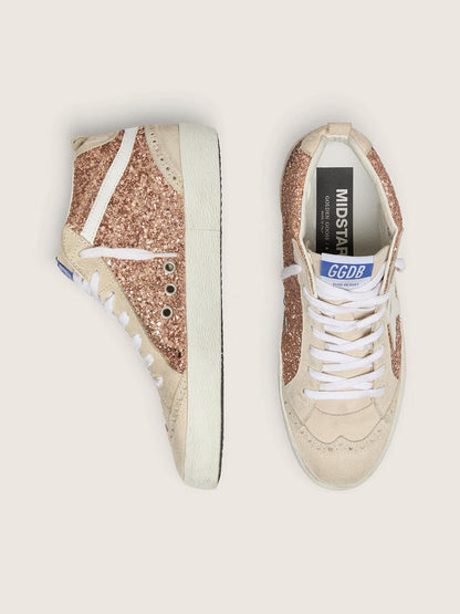 Golden Goose Womens Mid Star With Pink Glitter Womens