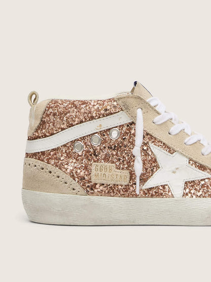 Golden Goose Womens Mid Star With Pink Glitter Womens