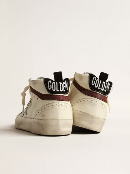 Golden Goose Mid Star Ltd In White Nappa Leather With Silver Glitter Star Womens