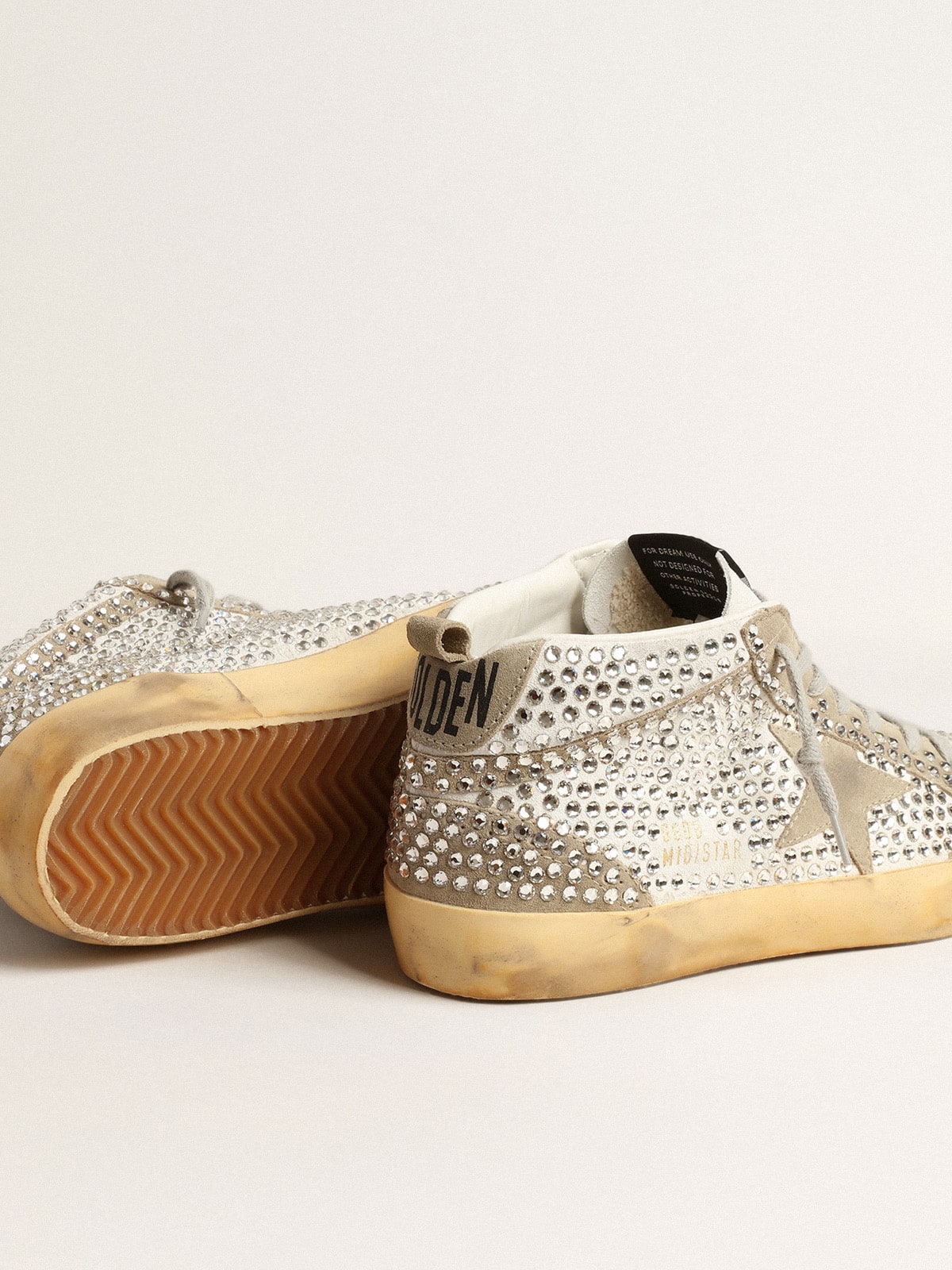 Golden Goose Womens Mid Star In White And Dove-Gray Suede With Swarovski Crystals Womens