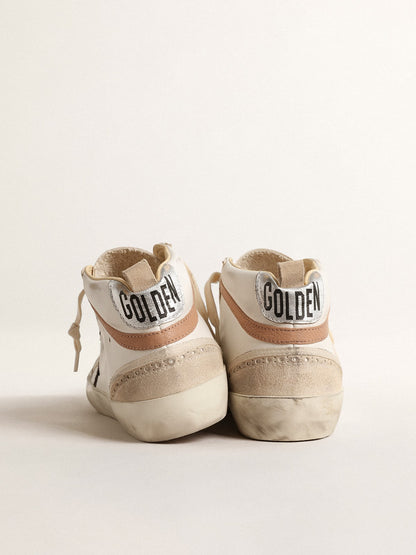 Golden Goose Mid Star In Nappa With Glitter Star And Nude Leather Flash Womens