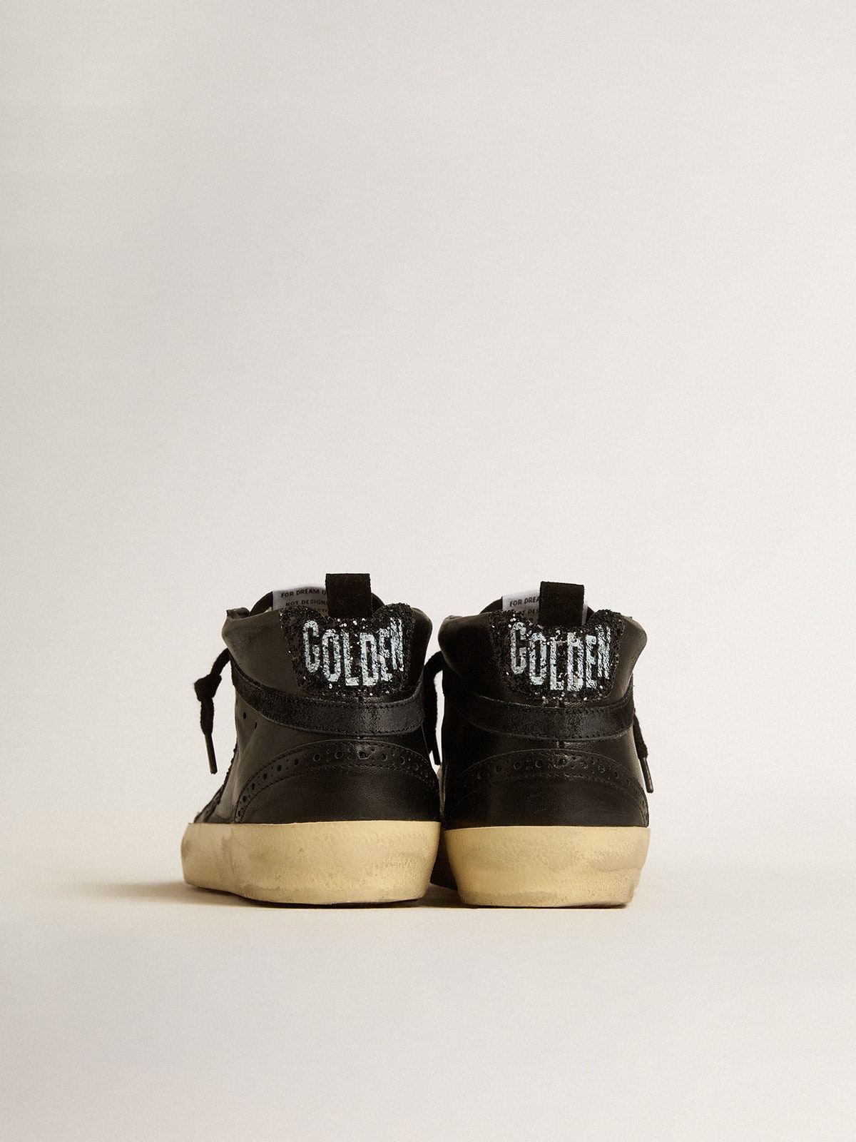 Golden Goose Womens Mid Star In Black Nappa With Black Glitter Star And Suede Flash Womens