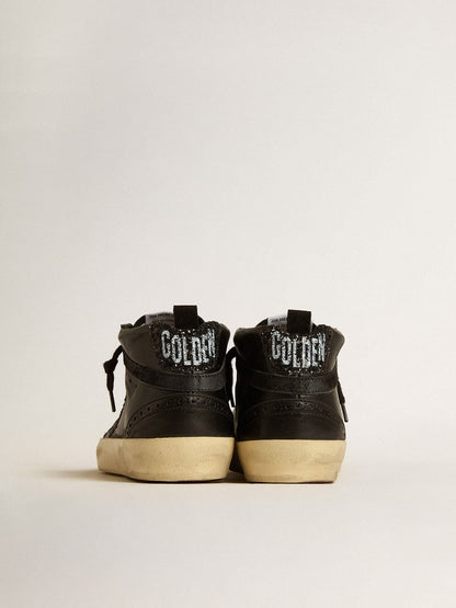 Golden Goose Womens Mid Star In Black Nappa With Black Glitter Star And Suede Flash Womens