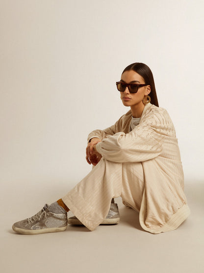 Golden Goose Mid Star In Silver Suede With Swarovski Crystals And Suede Star Womens