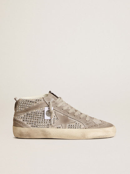 Golden Goose Mid Star In Silver Suede With Swarovski Crystals And Suede Star Womens