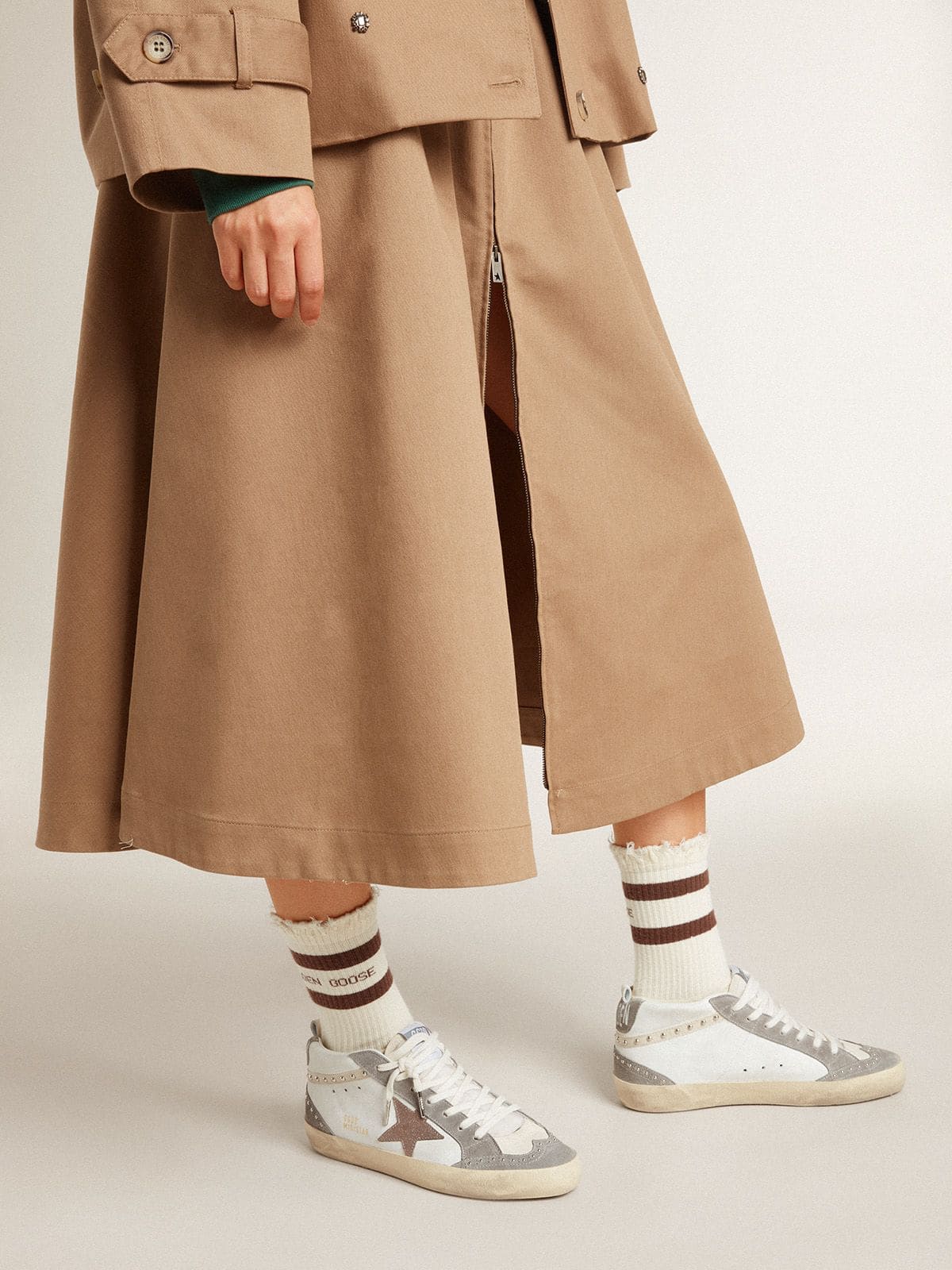 Golden Goose Womens Mid Star In Nappa And Suede With Light Brown Metallic Leather Star Womens