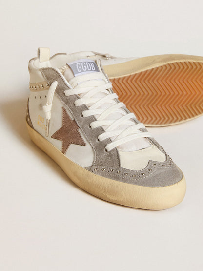 Golden Goose Womens Mid Star In Nappa And Suede With Light Brown Metallic Leather Star Womens