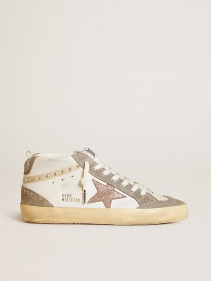 Golden Goose Womens Mid Star In Nappa And Suede With Light Brown Metallic Leather Star Womens