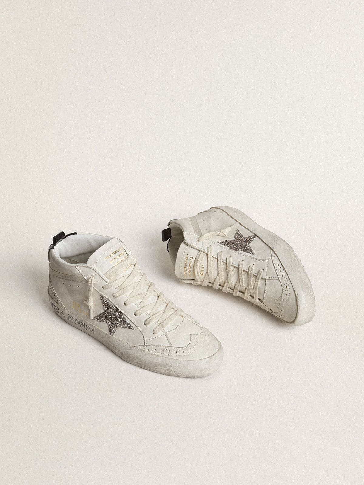 Golden Goose Womens Mid Star With Silver Glitter Star And Black Laminated Heel Tab Womens