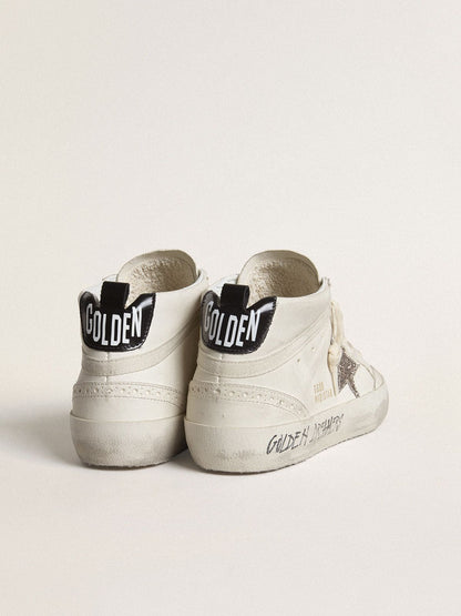 Golden Goose Womens Mid Star With Silver Glitter Star And Black Laminated Heel Tab Womens