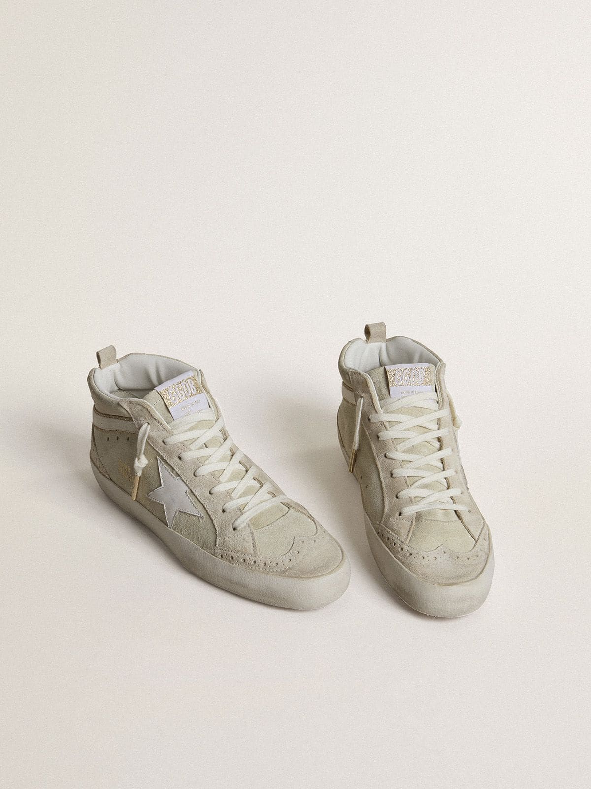 Golden Goose Mid Star In Light Gray Suede With White Leather Star Womens