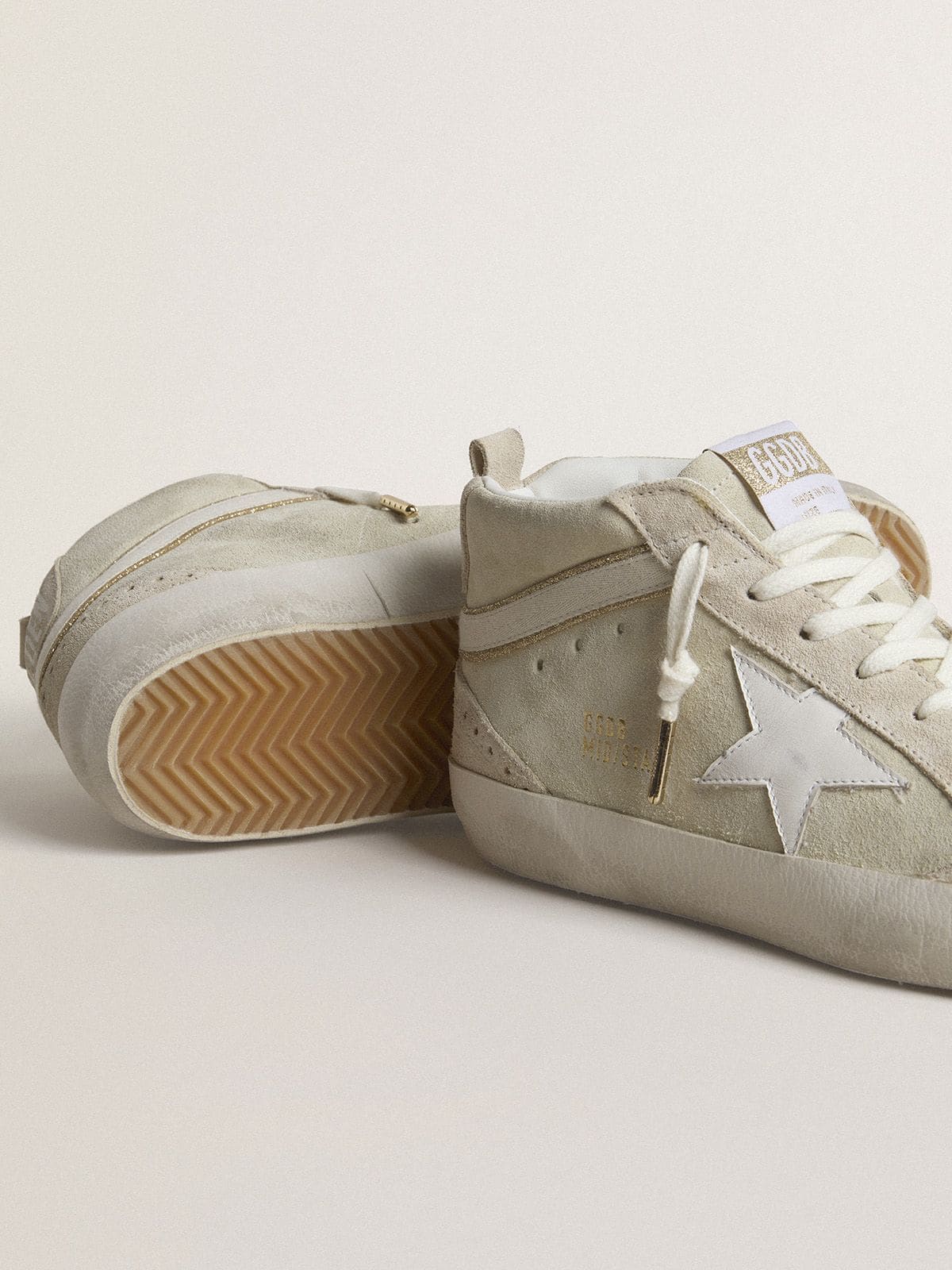 Golden Goose Mid Star In Light Gray Suede With White Leather Star Womens