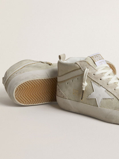 Golden Goose Mid Star In Light Gray Suede With White Leather Star Womens