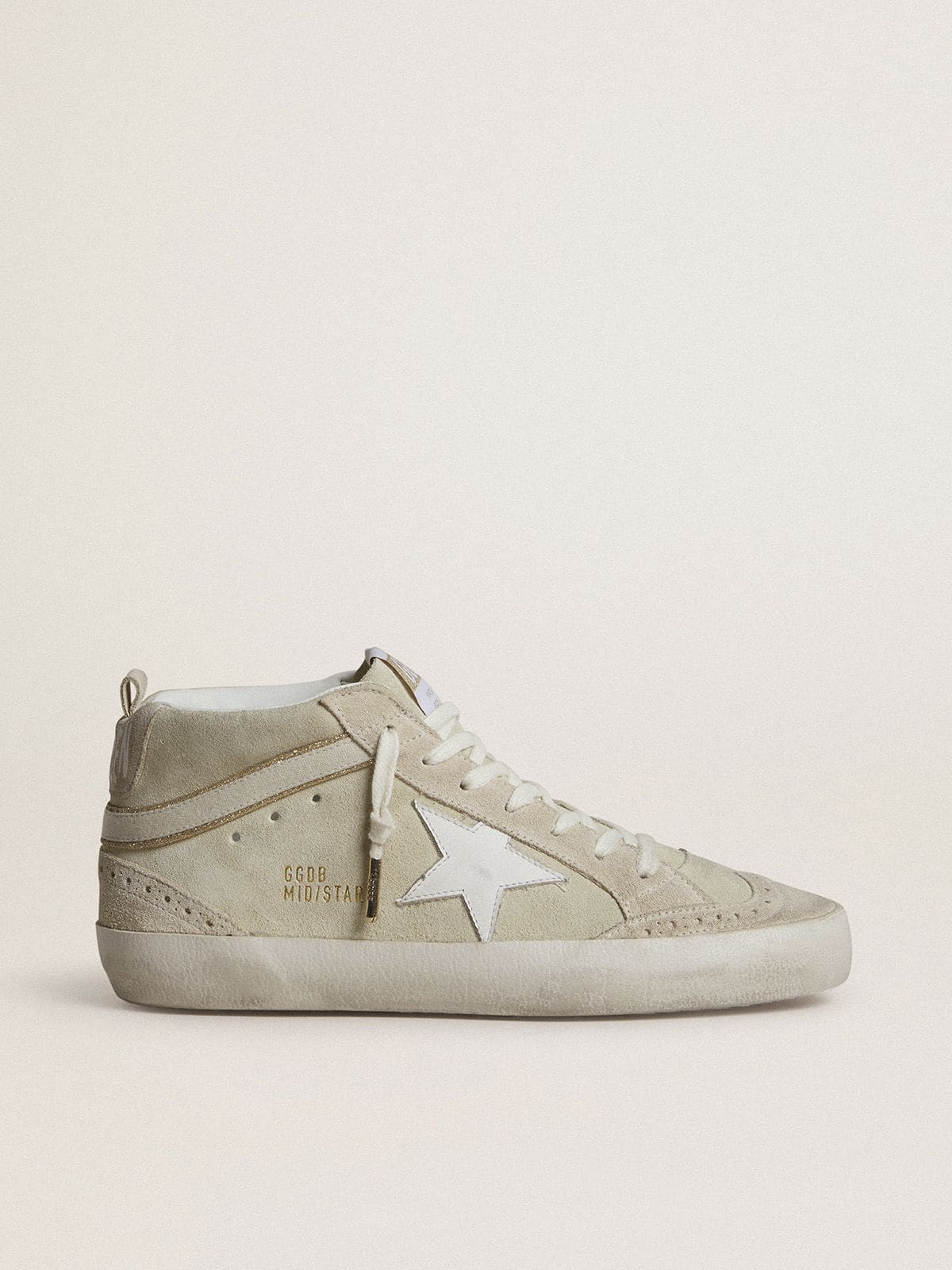 Golden Goose Mid Star In Light Gray Suede With White Leather Star Womens