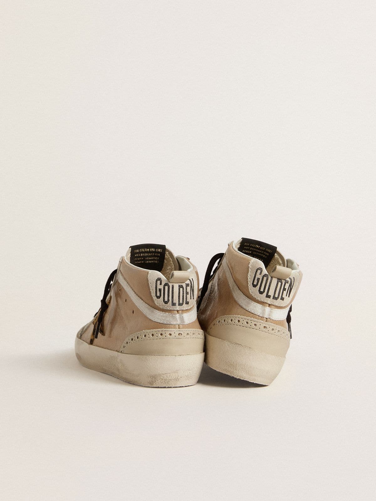 Golden Goose Womens Mid Star In Beige Naplak Leather With Leopard-Print Pony Skin Star Womens
