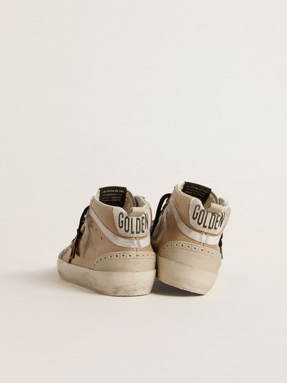Golden Goose Womens Mid Star In Beige Naplak Leather With Leopard-Print Pony Skin Star Womens