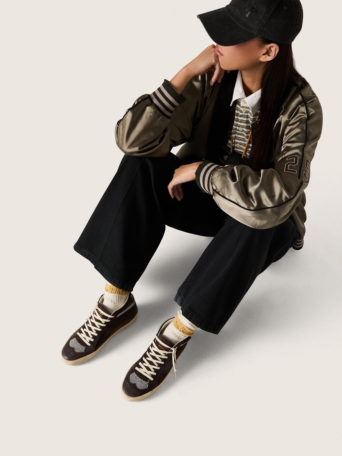 Golden Goose Womens Mid Star In Brown Suede With Leather Star And Swarovski Crystal Flash Womens