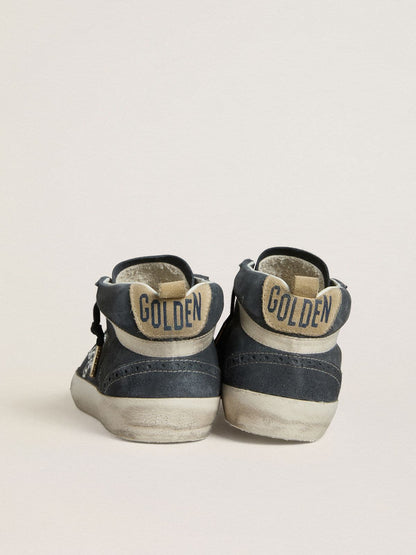 Golden Goose Womens Mid Star In Petrol-Blue Suede With Silver Glitter Star And Cotton Flash Womens