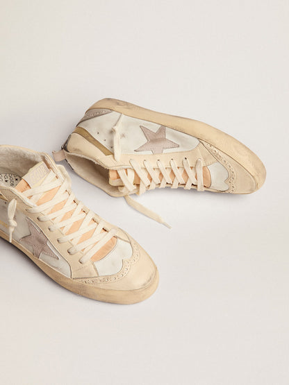 Golden Goose Womens Mid Star With Star In Light Gray Suede And Gold Flash Womens