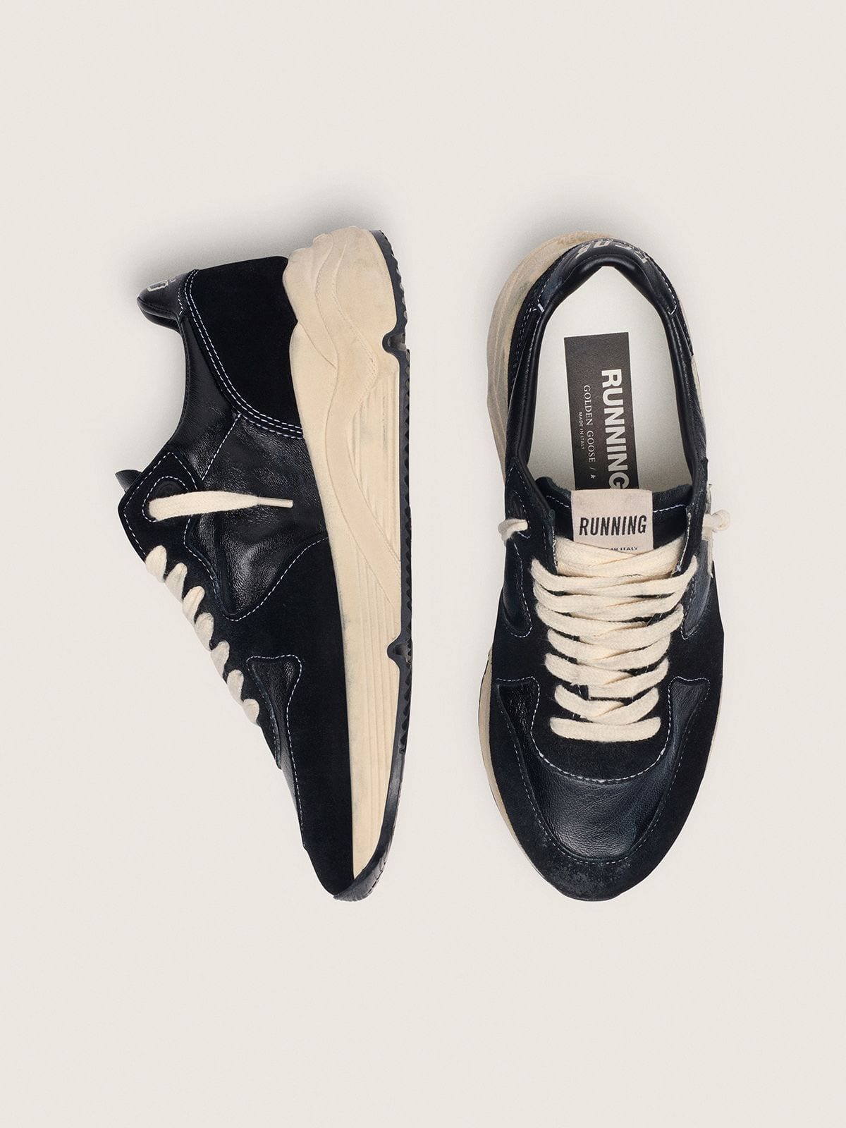 Golden Goose Womens Running Sole In Black Nappa And Suede Womens