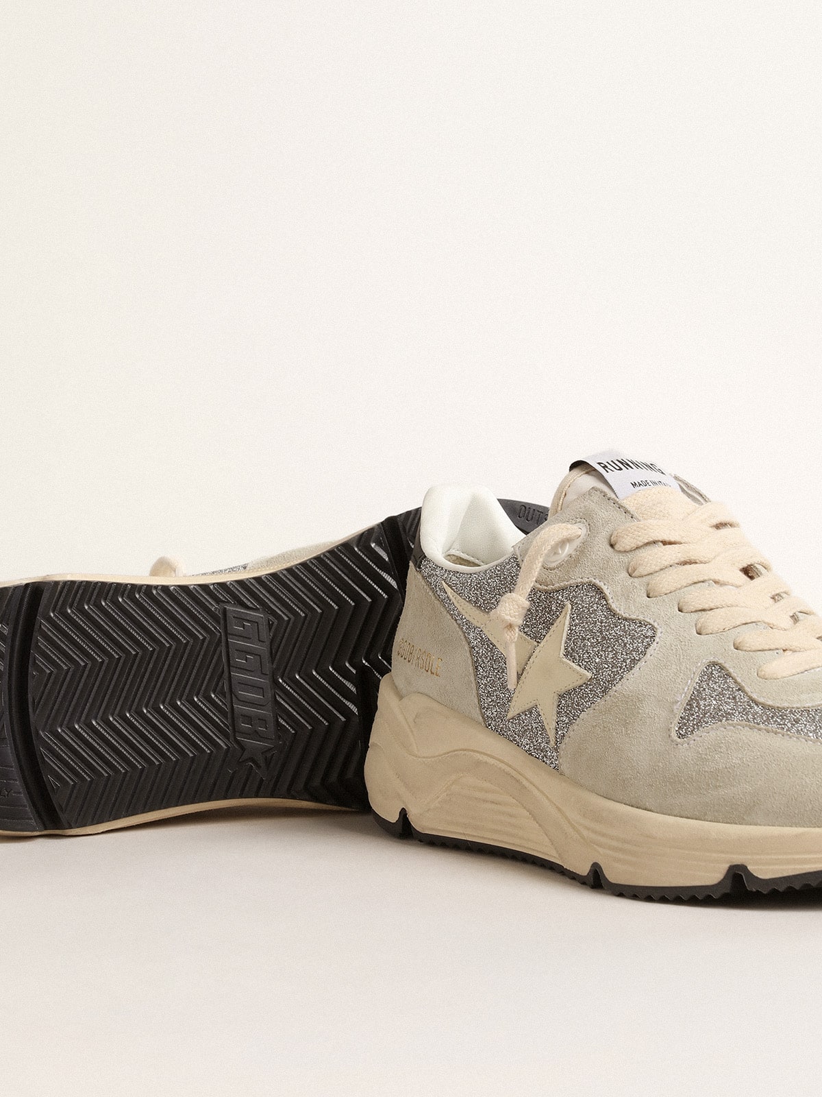 Golden Goose Womens Running Sole Embellished With Swarovski Crystals And Ivory Star Womens