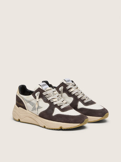 Golden Goose Womens Running Sole In Nappa And Brown Suede With A Swarovski Crystal Star Womens