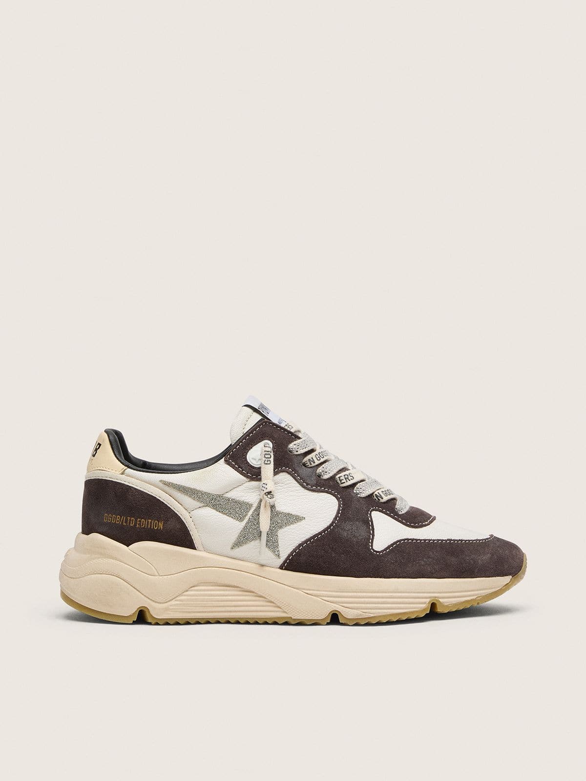 Golden Goose Womens Running Sole In Nappa And Brown Suede With A Swarovski Crystal Star Womens