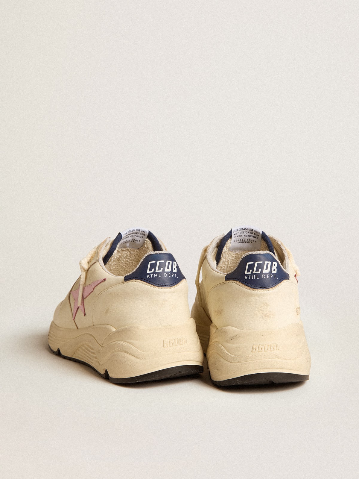 Golden Goose Womens Running Sole In Nappa Leather With Pink Leather Star And Blue Leather Heel Tab Womens