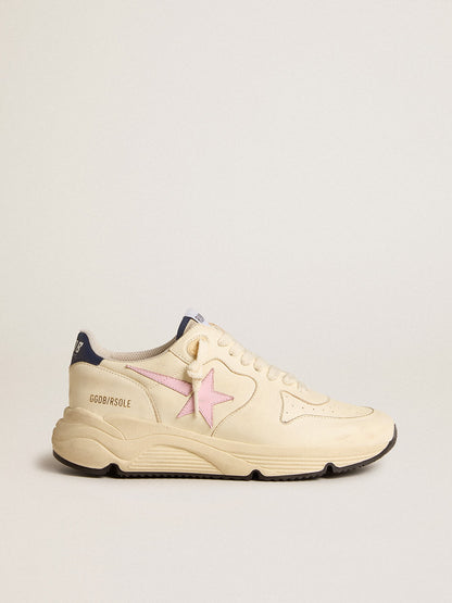 Golden Goose Womens Running Sole In Nappa Leather With Pink Leather Star And Blue Leather Heel Tab Womens