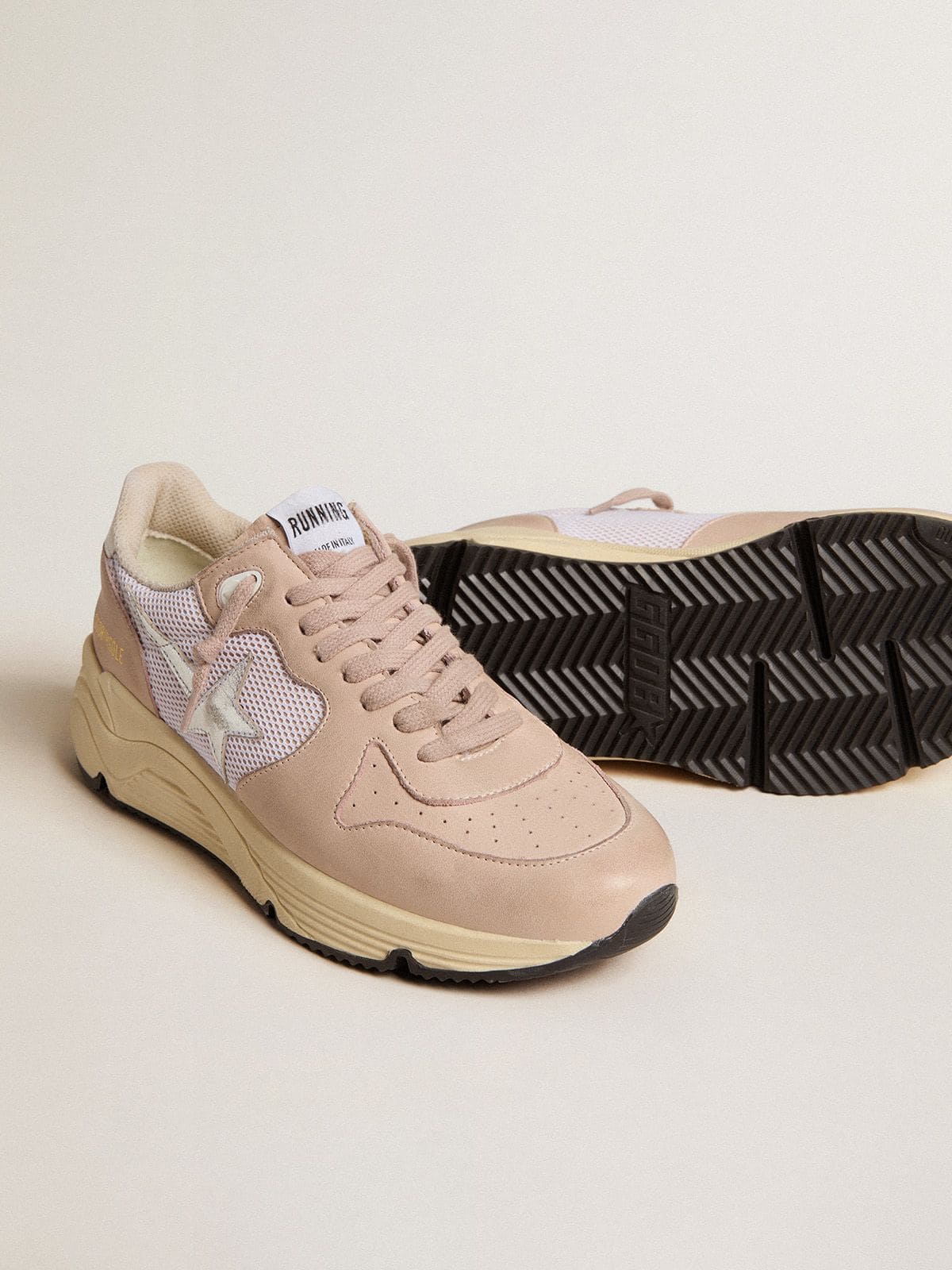 Golden Goose Womens Running Sole In Mesh And Nubuck With Silver Metallic Leather Star Womens